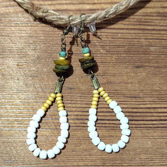 *5 For $20*Yellow and White Ladies Dangle Earrings, Handmade Ladies Earrings - Picture 3 of 3